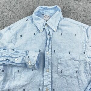 Brooks Brothers Shirt Mens Medium Blue Pineapple Print Regent Fit Button Down